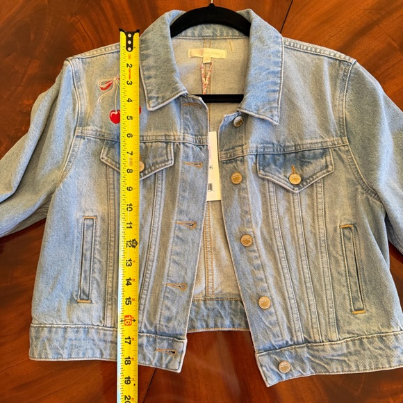 LoveShackFancy Bardot Cherry Embroidered Denim Jacket NWT M - Picture 15 of 16